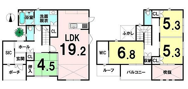 4LDK。リビングと和室を繋げると20帖以上の広々空間です。